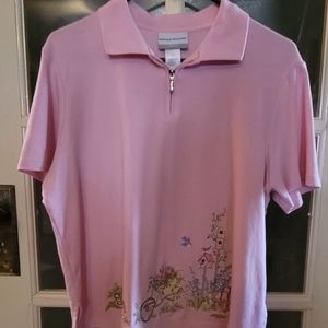 Alfred Dunner Sz. Petite XL Polo With Zipper Detail Top Cottagecore Grannycore.